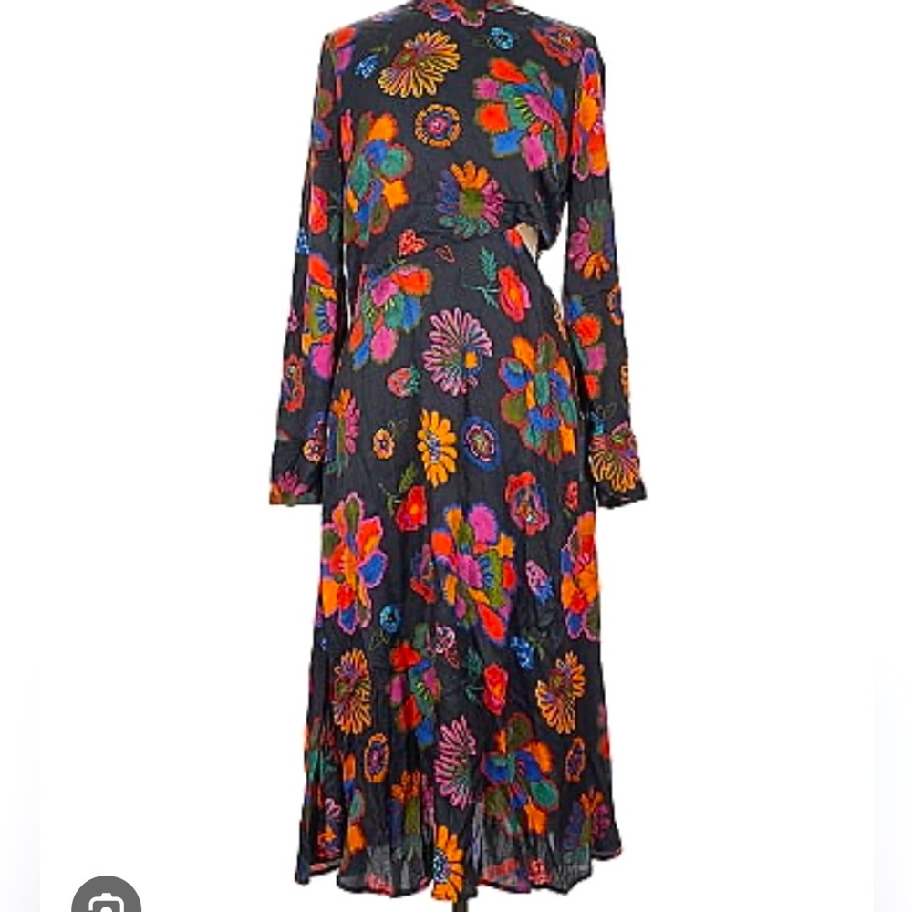 FARM Rio Black Floral Long Sleeve Dress
